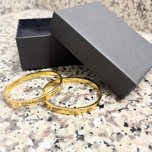 Gold-Tone Bangle Bracelets with Diamond Accents